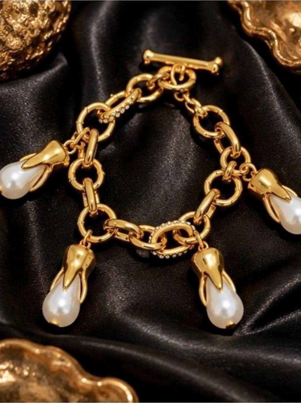 Haute Couture Gold Pearl Charm Bracelet